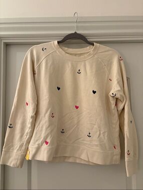 Kerri Rosenthal Cream Sweatshirt with Anchor & Heart Embroidery